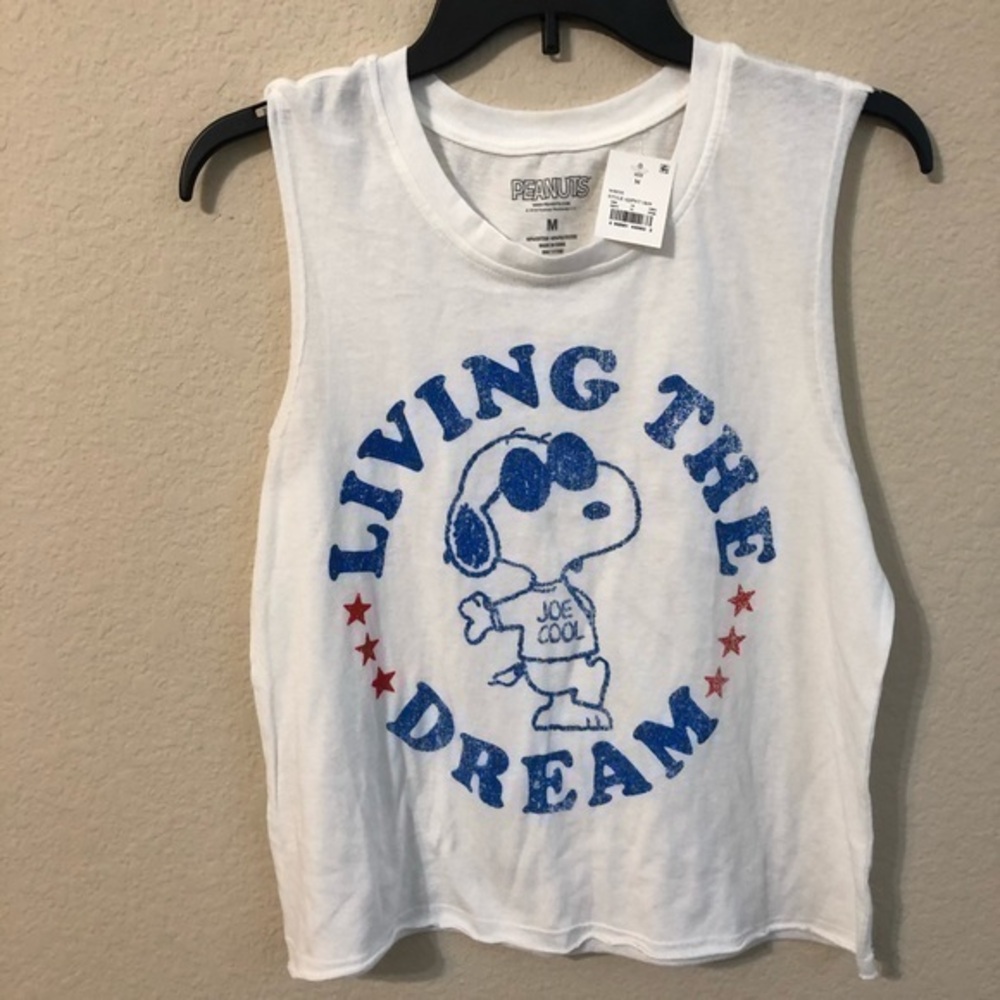 Peanuts Crop Tank Top Snoopy Living The Dream Joe Cool Americana Sleeveless NWOT